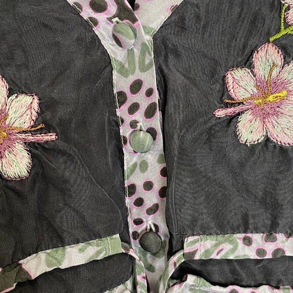 Johnny Was Silk Floral Embroidered Empire Waist Babydoll Long Sleeve Blouse - Picture 7 of 11